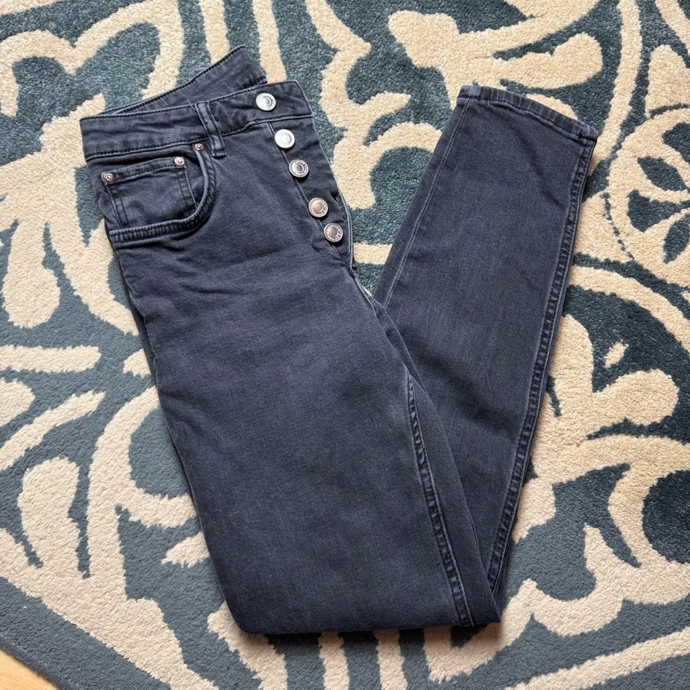 All Saints Charcoal High-Rise Button Jeans